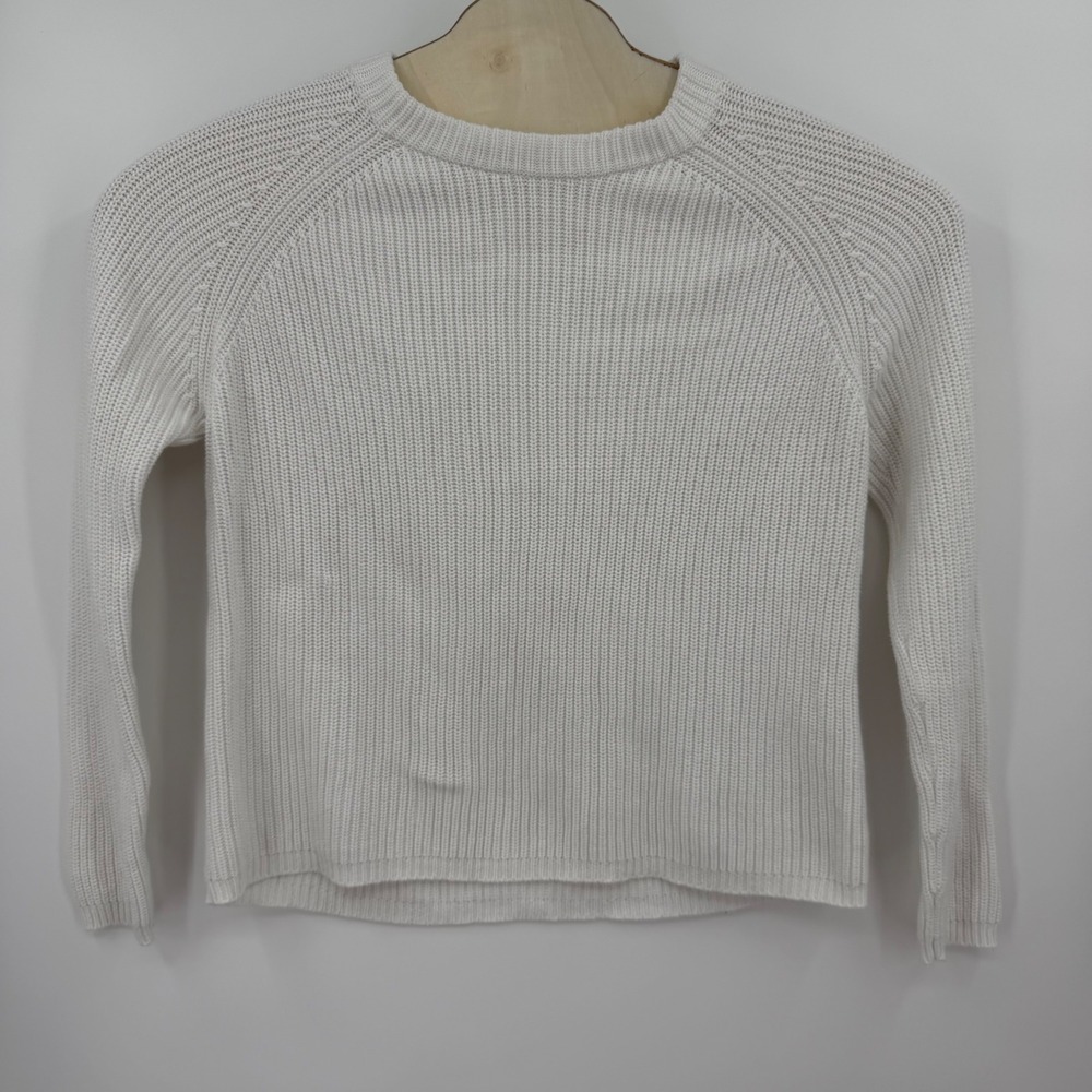 Pura Cashmere Women Cream Rib Knit Raglan Crewneck‎ Sweater Size M Quiet Luxury